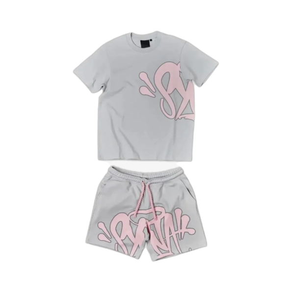 SYNA WORLD LOGO T-SHIRT – SHORT SET – GREY/PINK